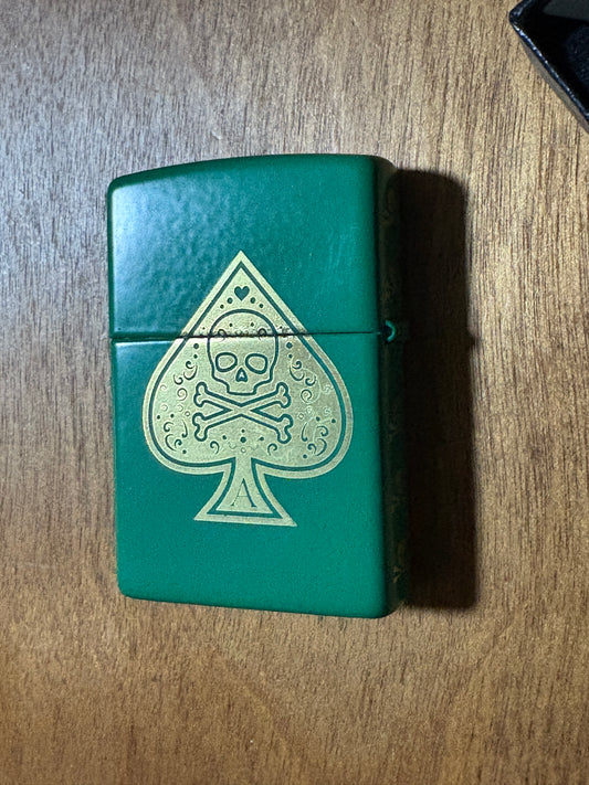 Green Ace of Skulls Zippo
