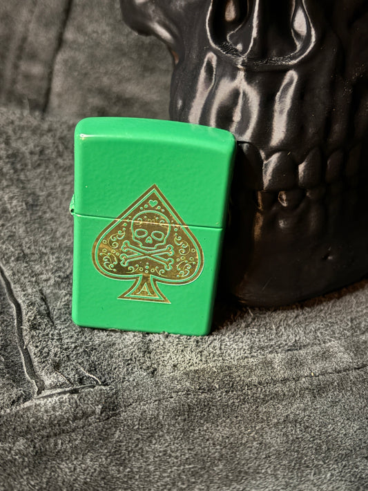 Green Ace of Skulls Zippo