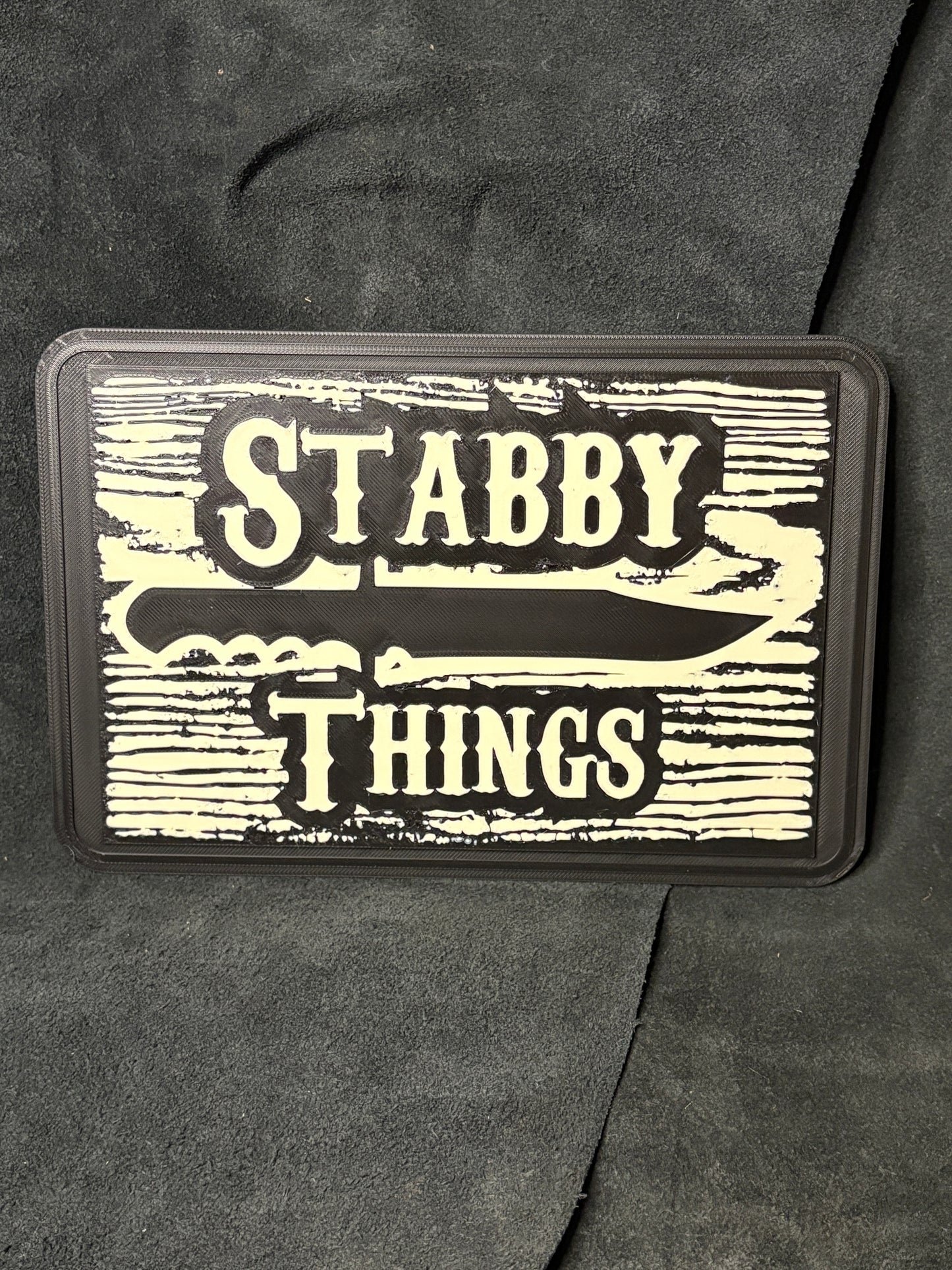 Stabby Things Woodgrain Sign