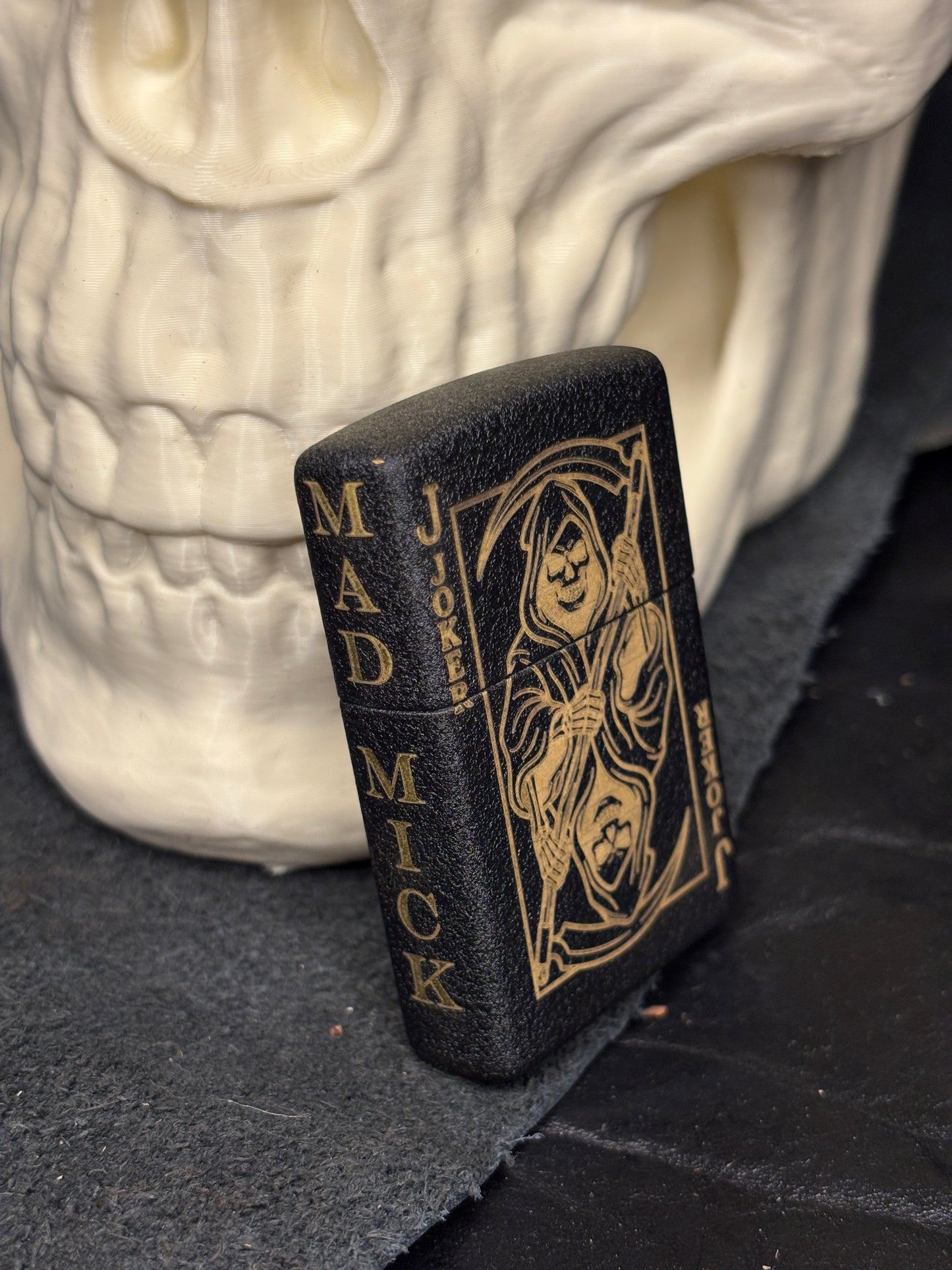 Mad Mick Joker Card Black Crackle Zippo / Molle Case Combo Pack
