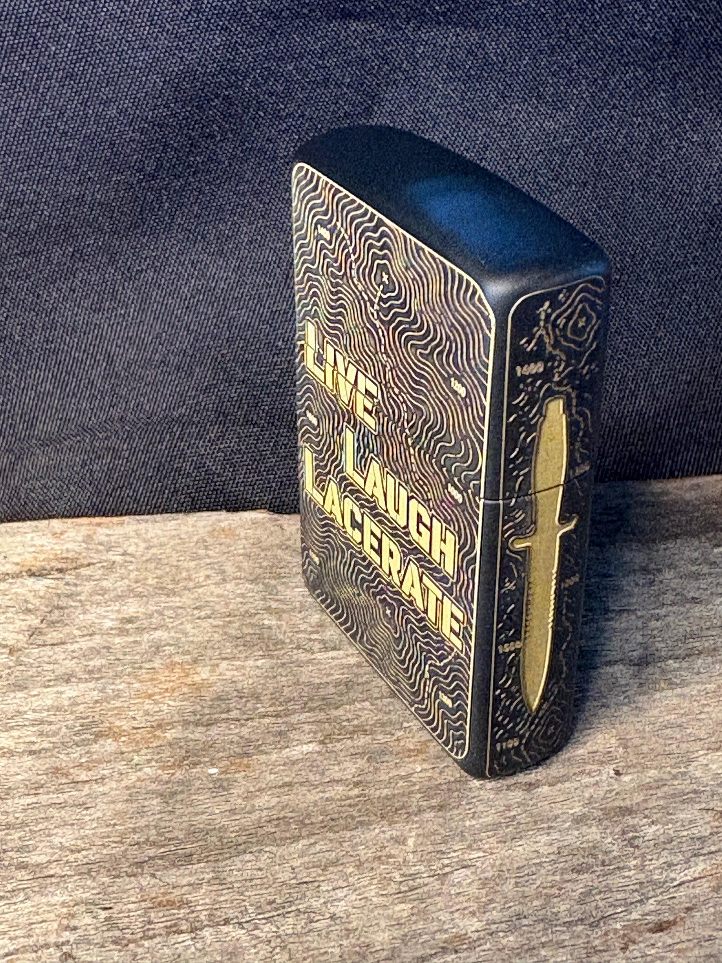 Live, Laugh, Lacerate Black Topo Lighter