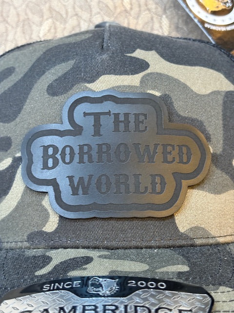 Borrowed World Stealth Mode Hat, Black Patch on Black Camo Hat
