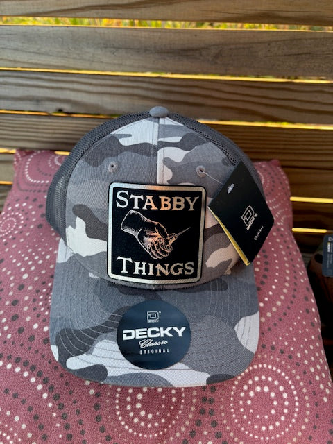 Black And Gray Camo Decky Snapback with Stabby Things Patch