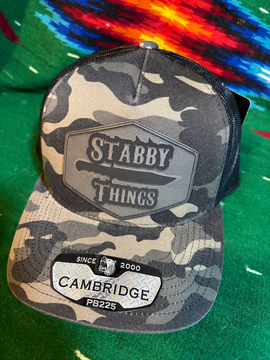 Black Camo Snapback with Linen Stabby Things Patch
