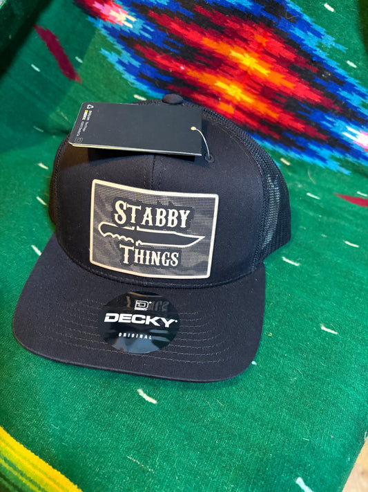 Black Decky Snapback with Stabby Things Linen Patch