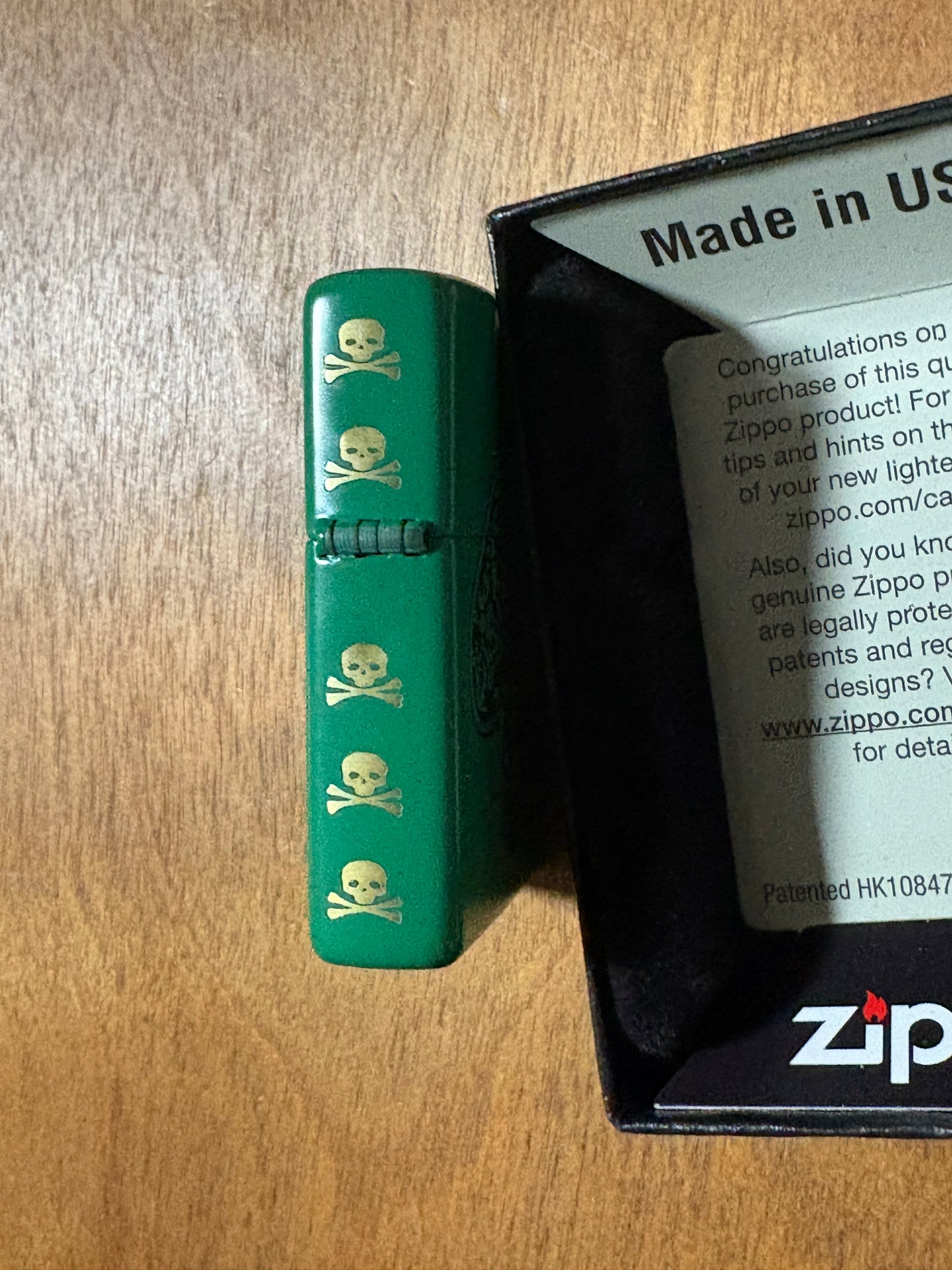 Green Ace of Skulls Zippo