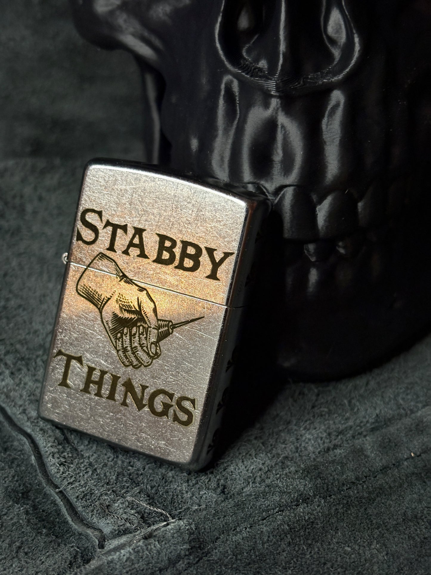 Stabby and Skulls Stainless Zippo