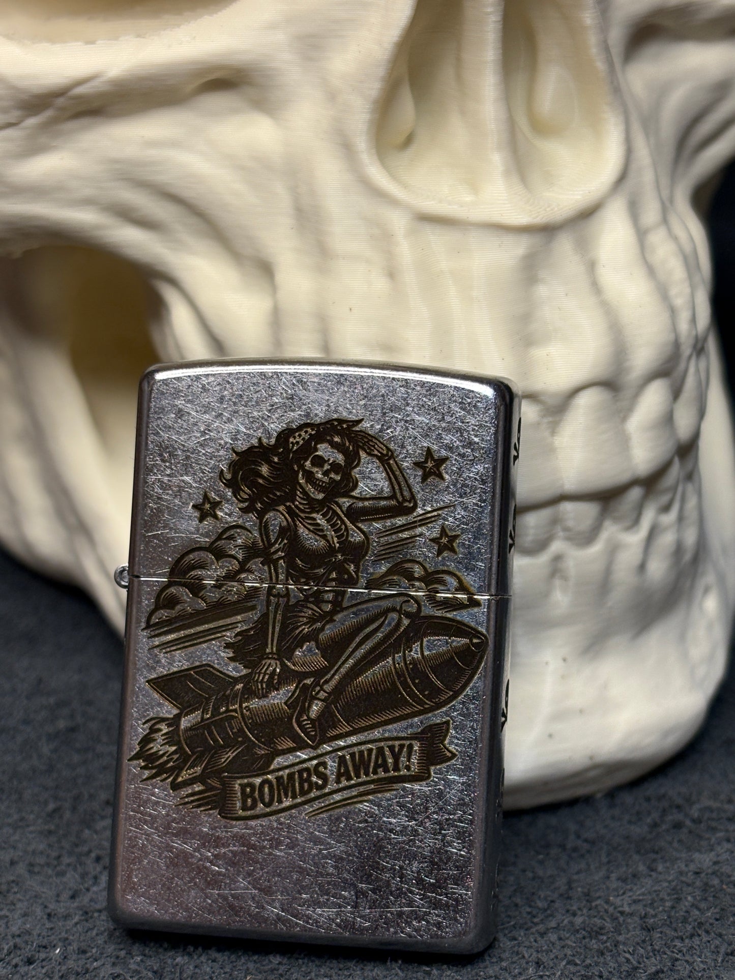 Engraved Pin-Up Skeleton Zippo