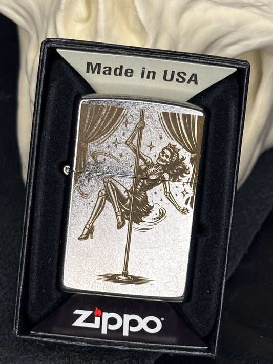 Engraved Pole-Dancing, Pin-Up Skeleton Zippo