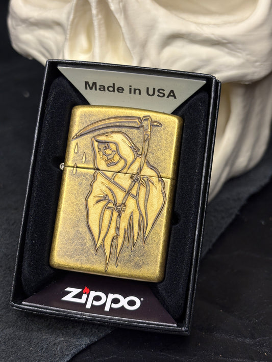 Mad Mick Grim Reaper Zippo in Antique Brass