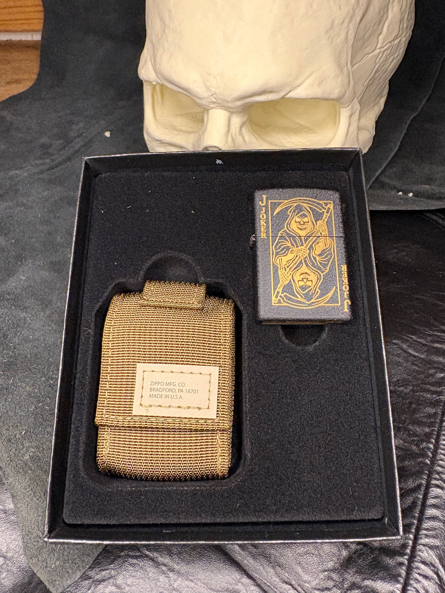 Mad Mick Joker Card Black Crackle Zippo / Molle Case Combo Pack