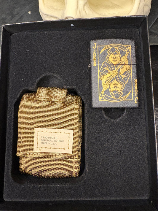 Mad Mick Joker Card Black Crackle Zippo / Molle Case Combo Pack