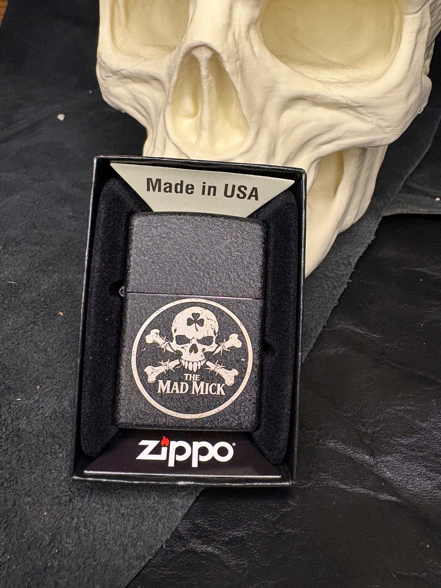 Mad Mick Skull & Crossbones Black Crackle Zippo