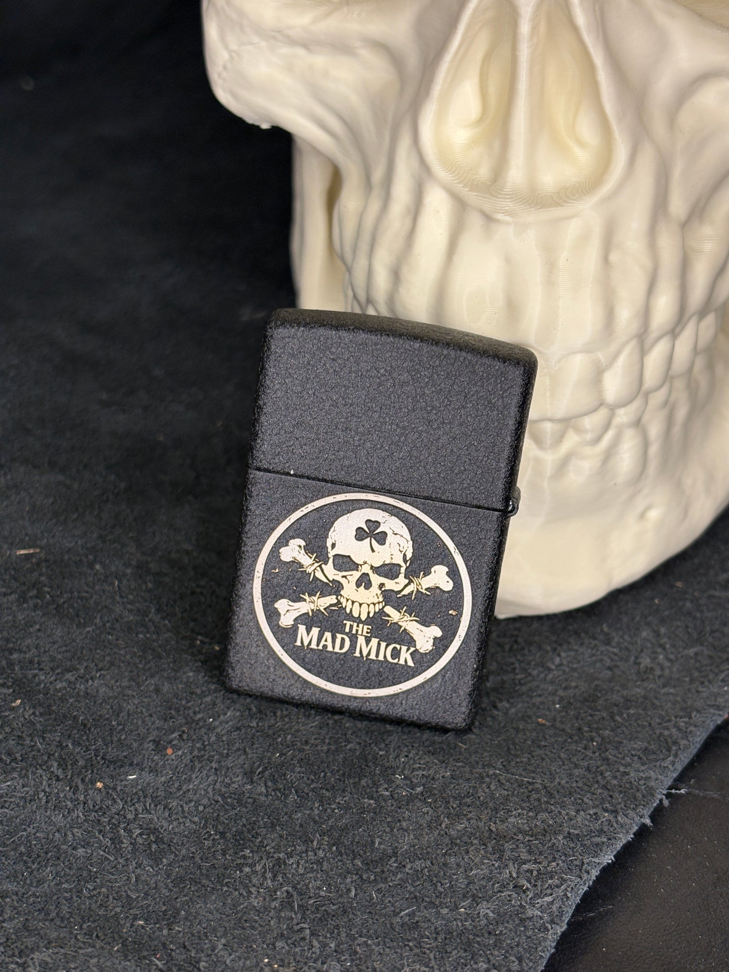 Mad Mick Skull & Crossbones Black Crackle Zippo