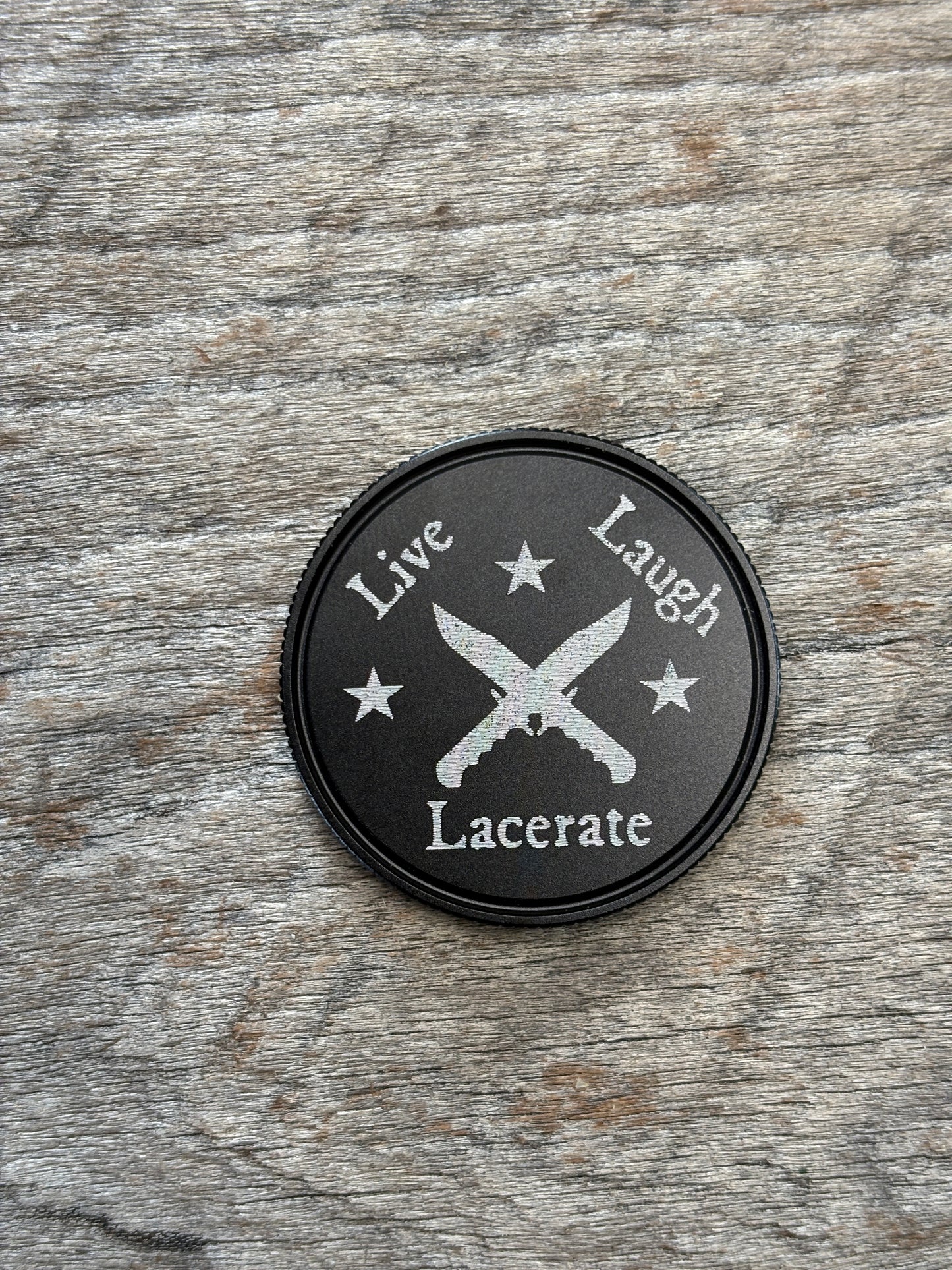 Mad Mick Anodized Live, Laugh, Lacerate Coin