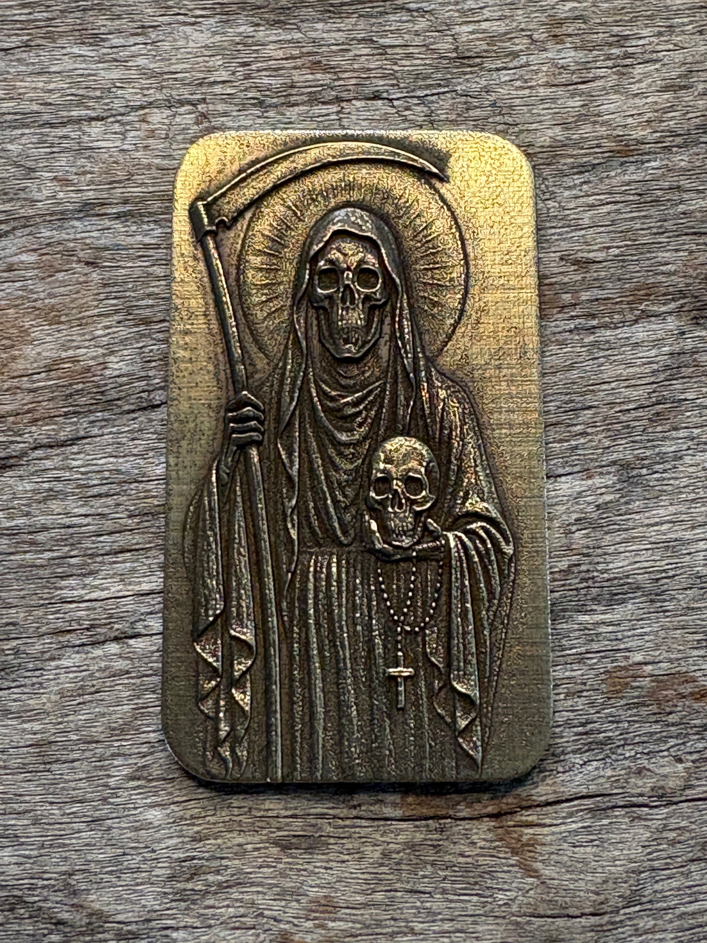 Brass Santa Muerte Pocket Charm