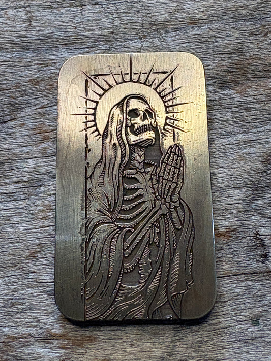 Brass Praying Santa Muerte Pocket Charm