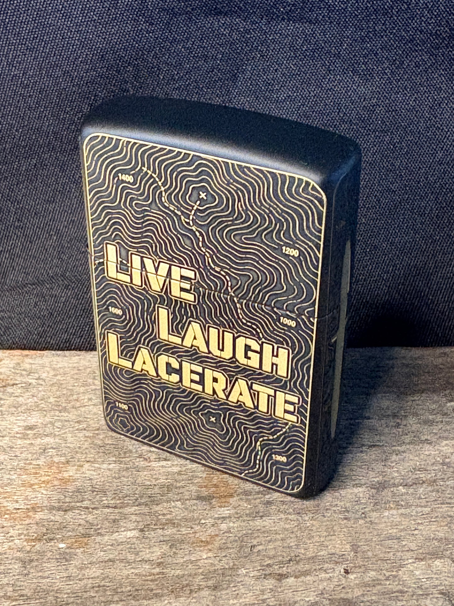Live, Laugh, Lacerate Black Topo Lighter