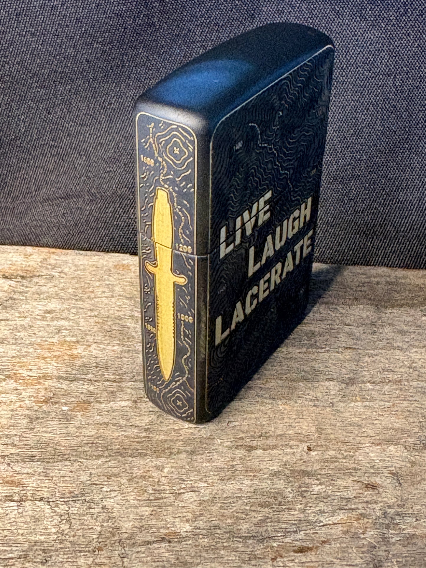 Live, Laugh, Lacerate Black Topo Lighter
