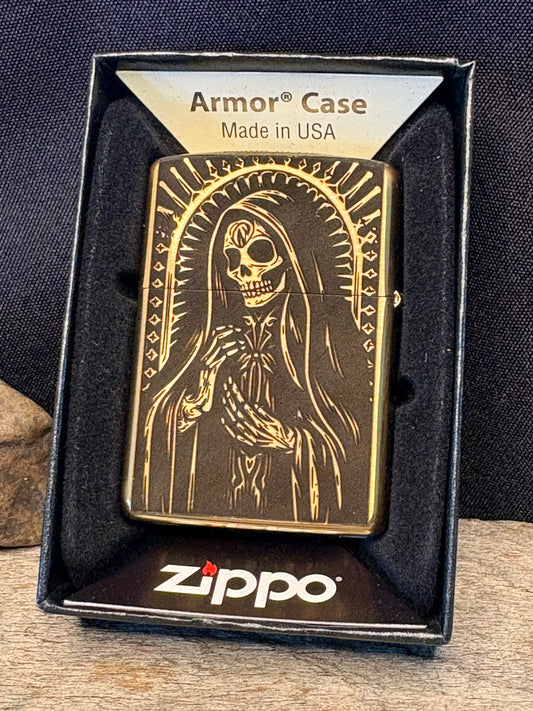 Santa Muerte Brass Armor Case Lighter