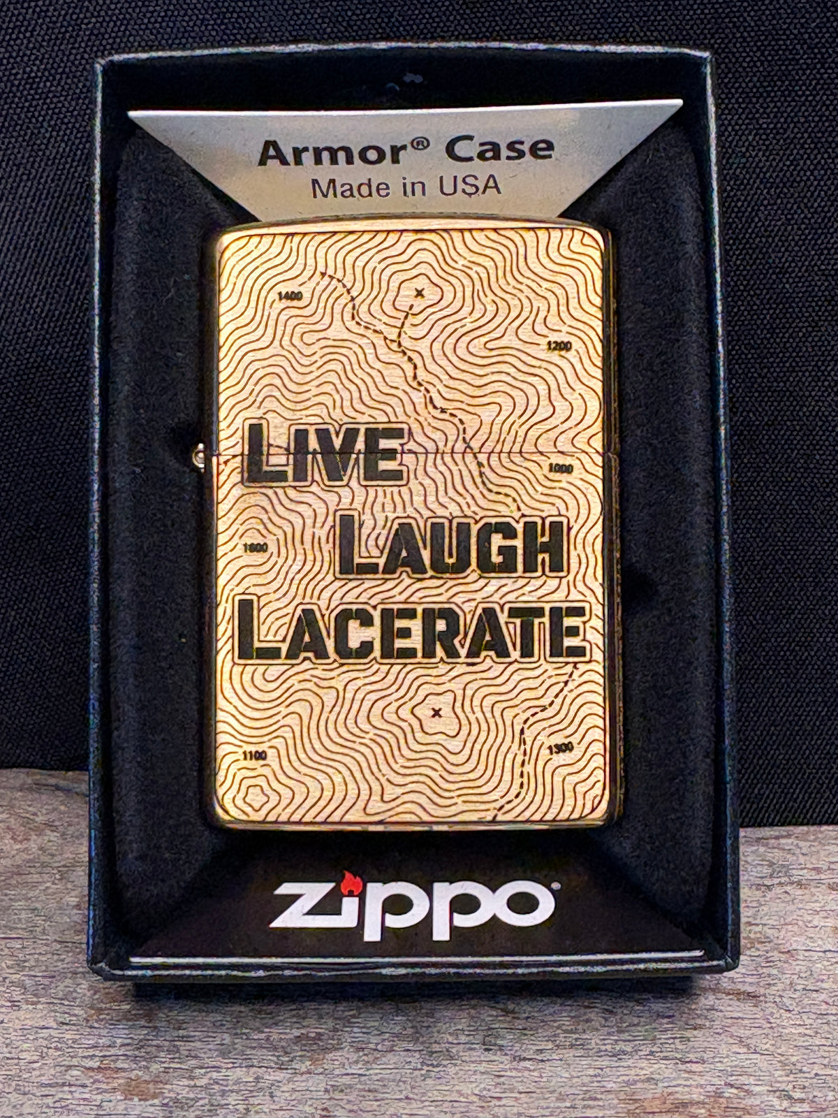 Live, Laugh, Lacerate Brass Armor Case Lighter