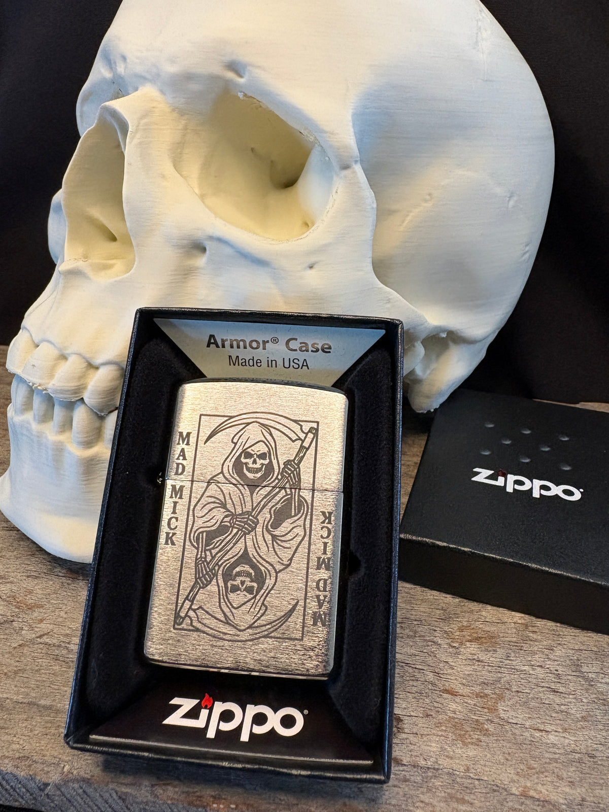 Chrome Mad Mick Reaper Playing Card Zippo