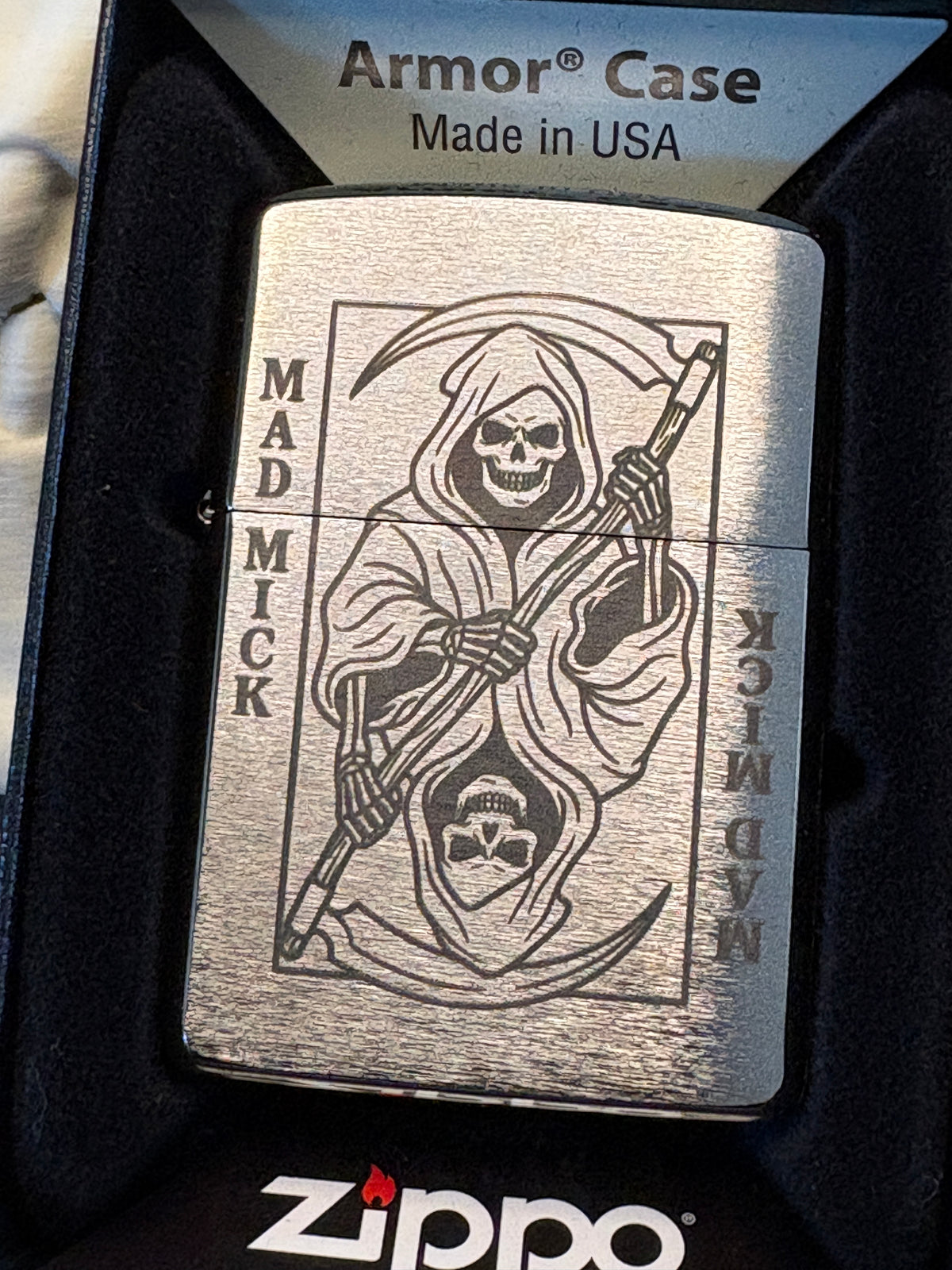 Chrome Mad Mick Reaper Playing Card Zippo
