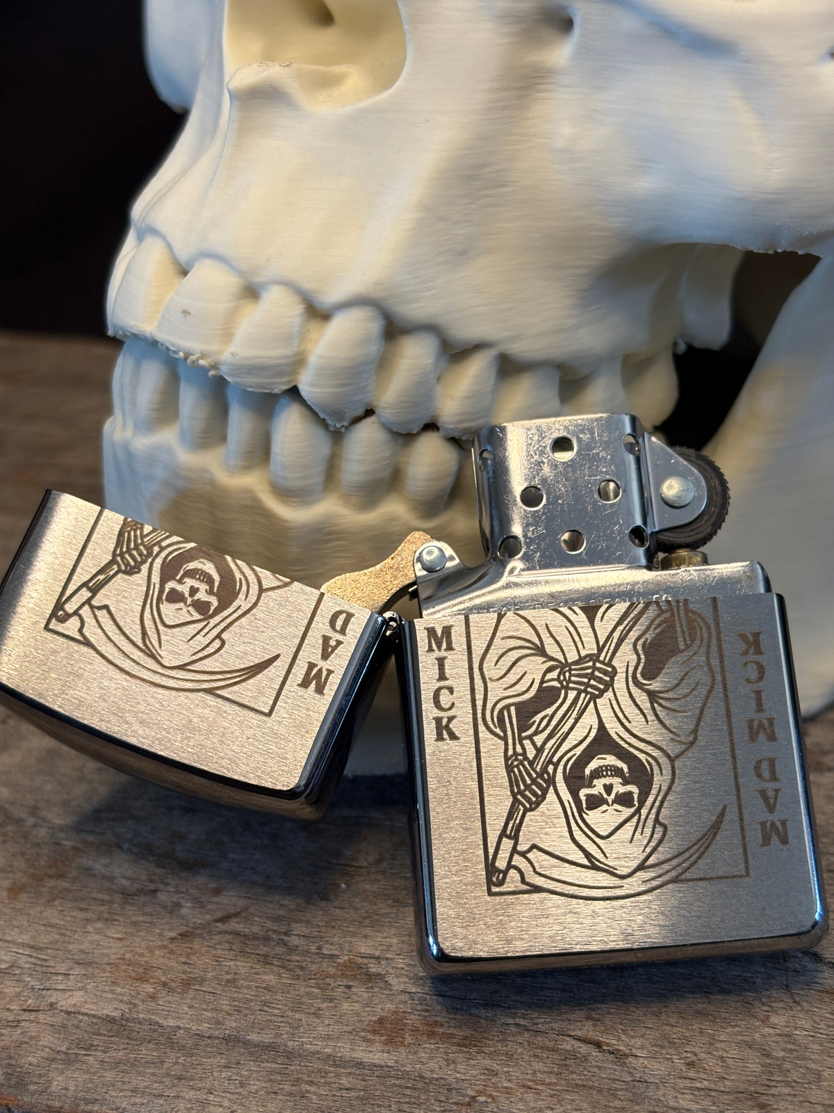 Chrome Mad Mick Reaper Playing Card Zippo