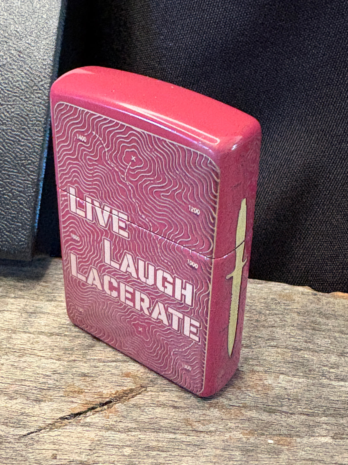 Live, Laugh, Lacerate Brick Red Topo Zippo