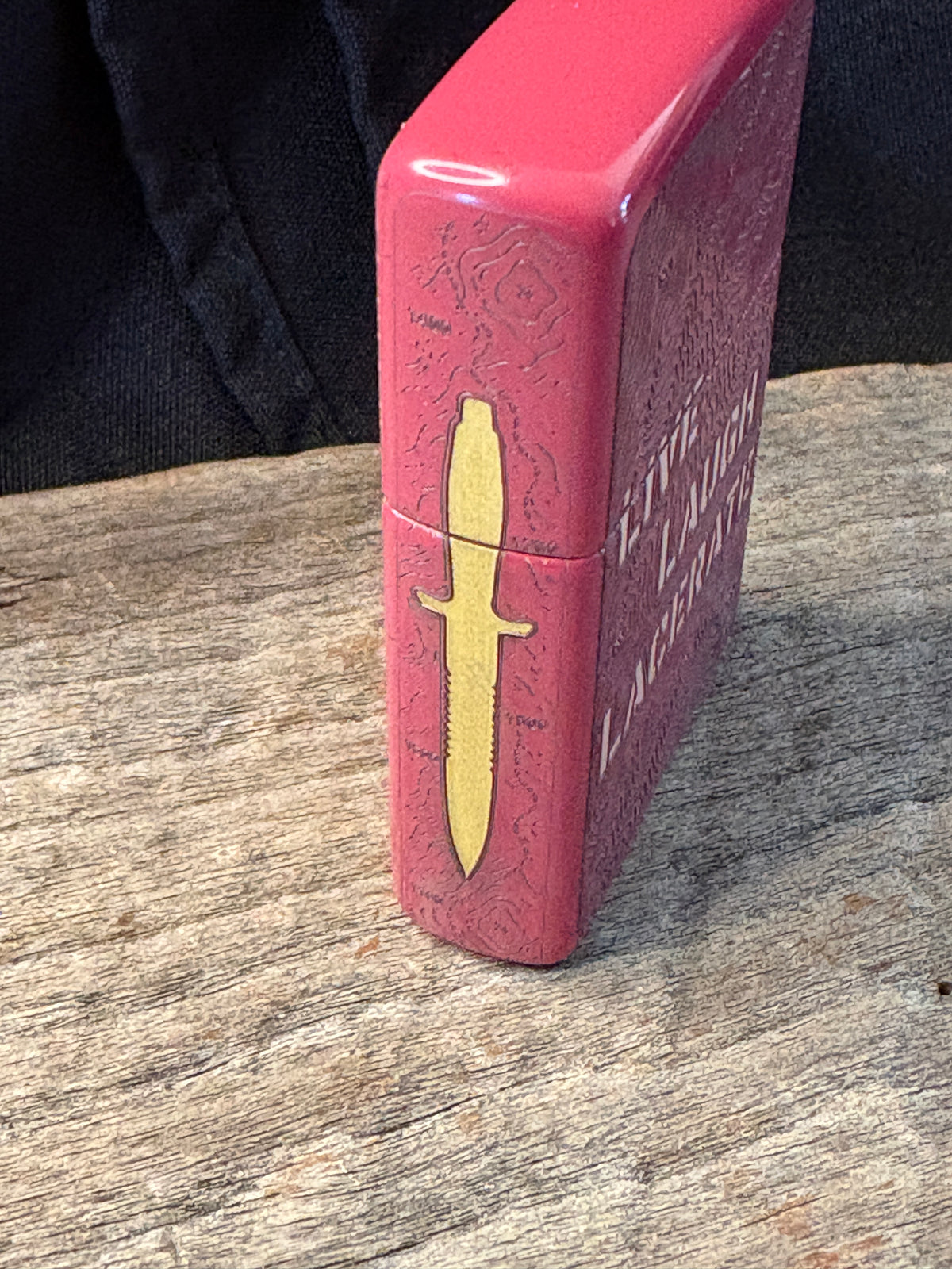 Live, Laugh, Lacerate Brick Red Topo Zippo