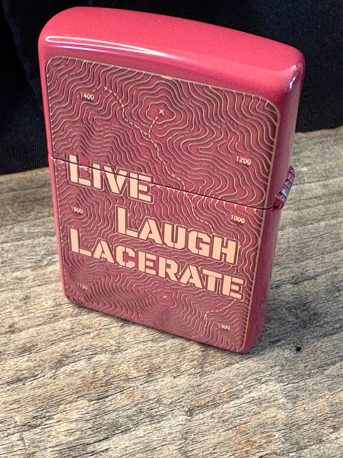 Live, Laugh, Lacerate Brick Red Topo Zippo