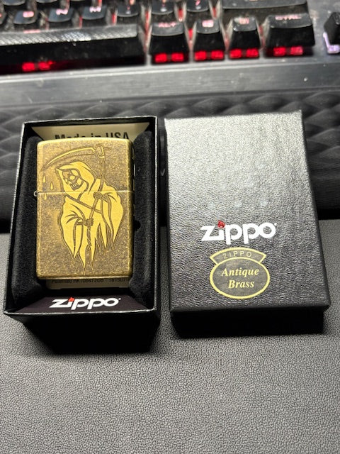 Mad Mick Grim Reaper Zippo in Antique Brass