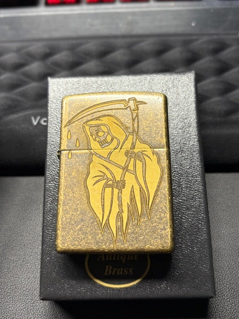 Mad Mick Grim Reaper Zippo in Antique Brass