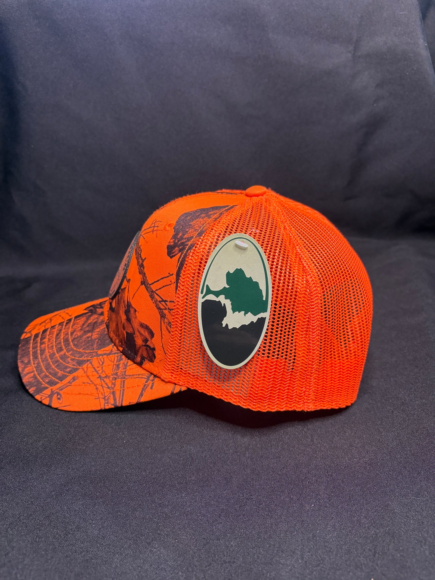 Mossy Oak Orange Camo Snapback with Mad Mick Skull Patch