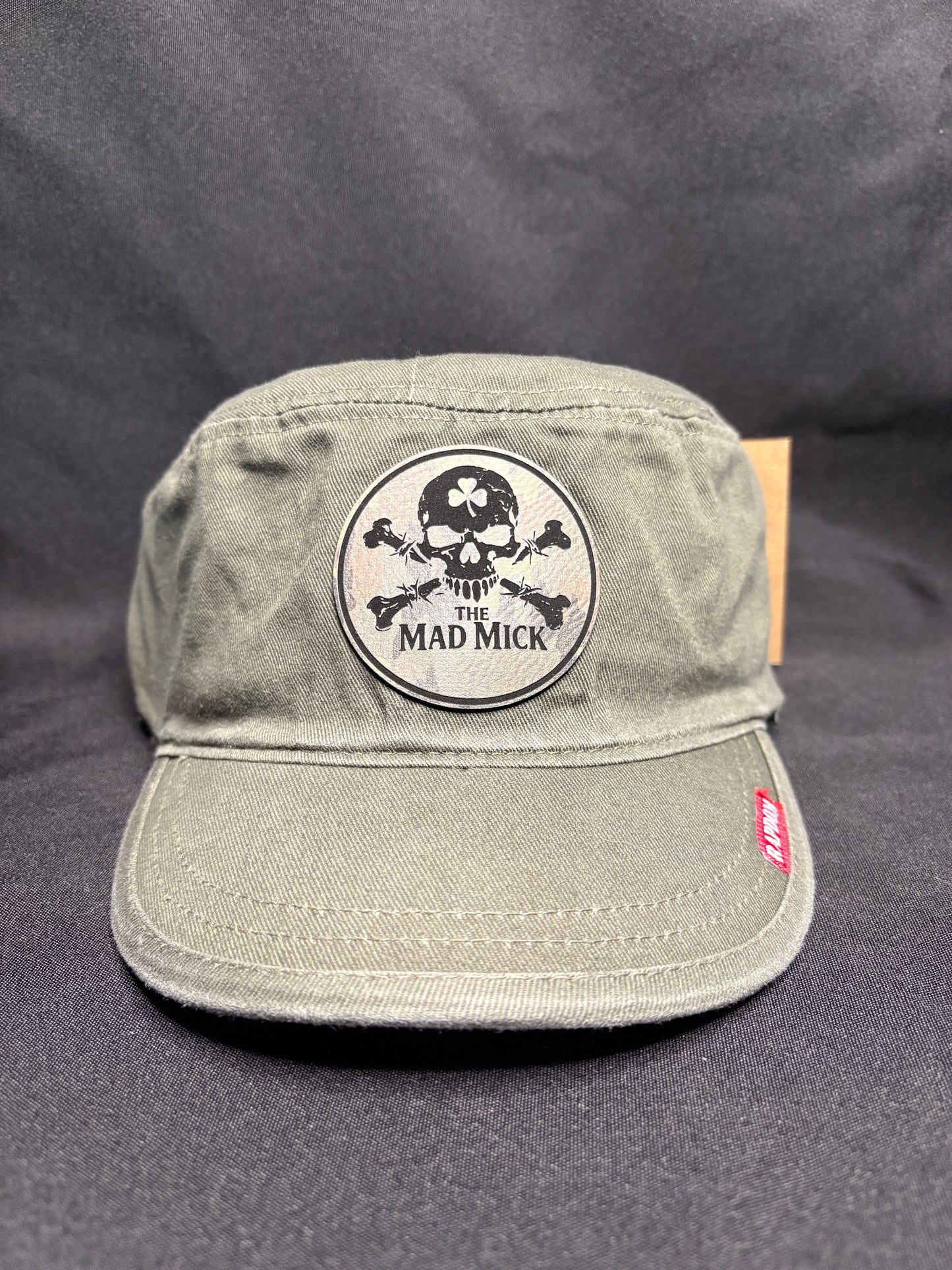 Rapid Dominance OD Green Flat Top Patrol Cap with Mad Mick Skull & Crossbones Patch