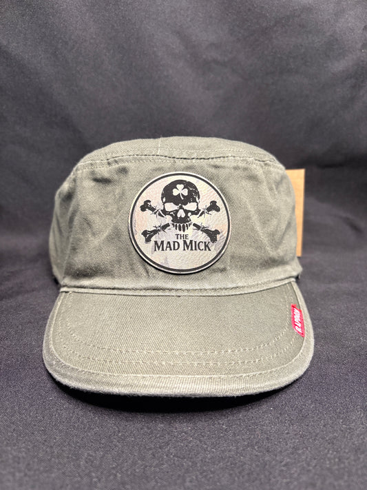 Rapid Dominance OD Green Flat Top Patrol Cap with Mad Mick Skull & Crossbones Patch