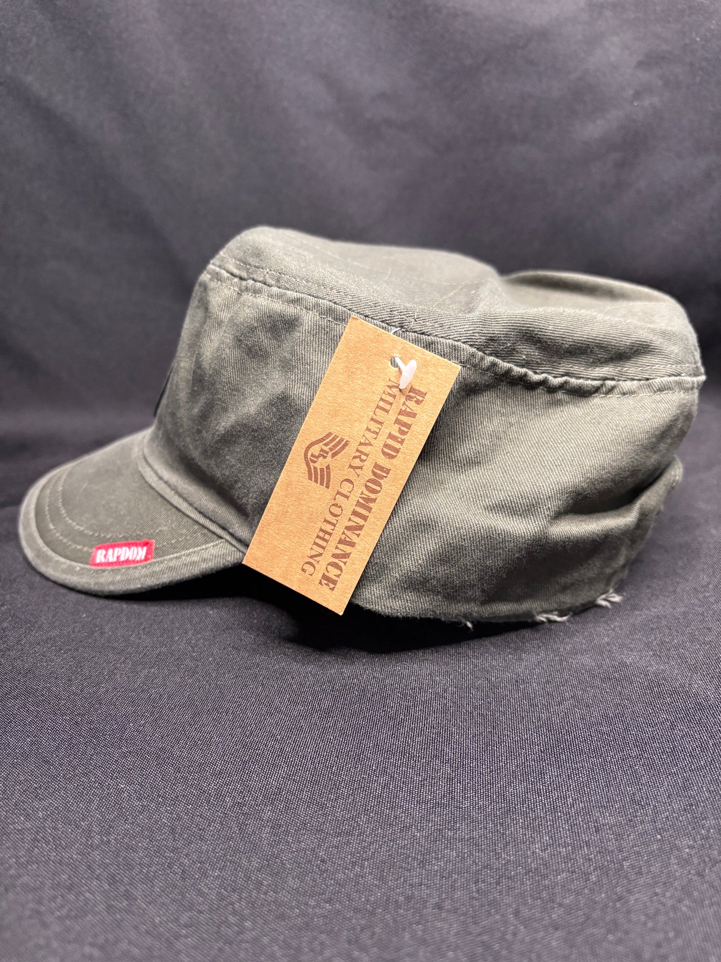 Rapid Dominance OD Green Flat Top Patrol Cap with Mad Mick Skull & Crossbones Patch