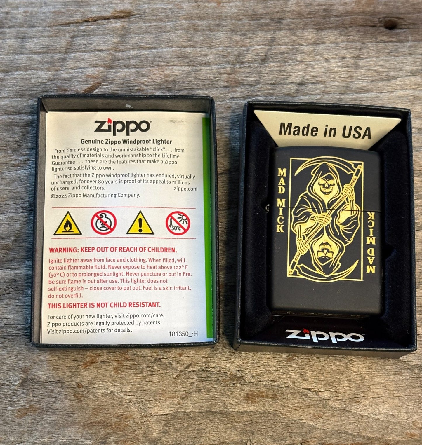 Black Mad Mick Reaper Playing Card Zippo