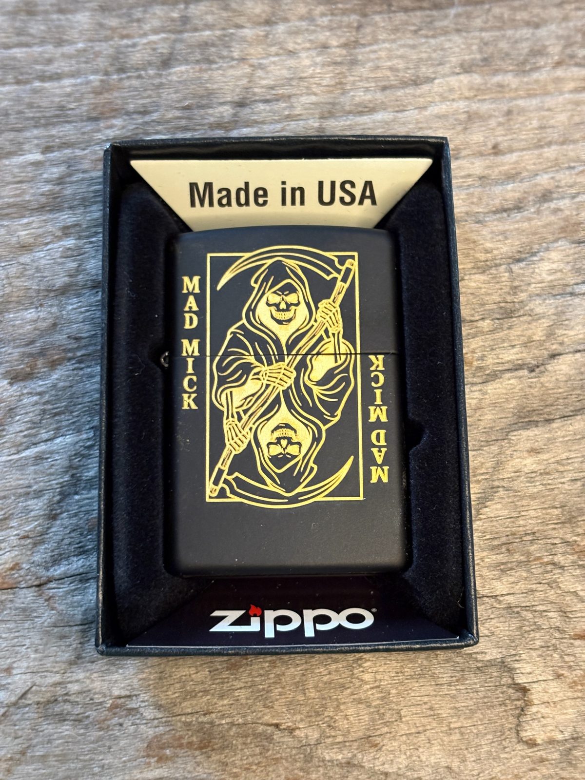 Black Mad Mick Reaper Playing Card Zippo