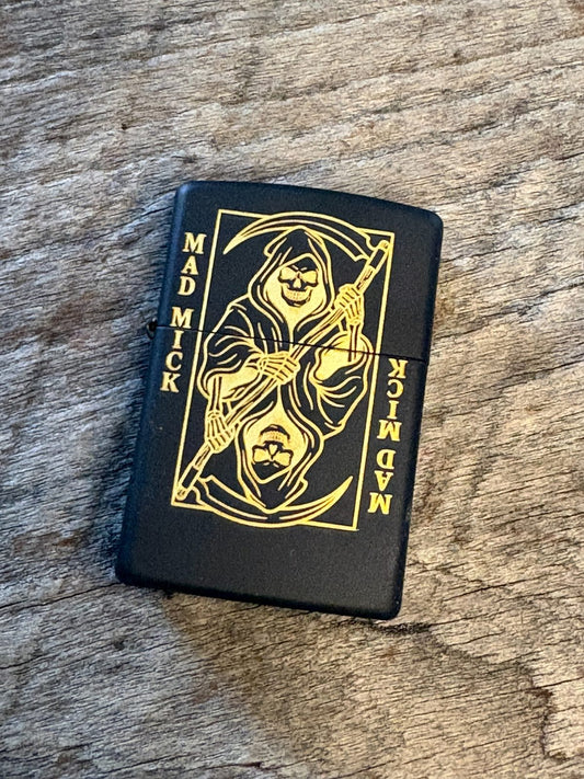 Black Mad Mick Reaper Playing Card Zippo