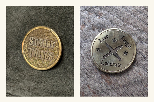 Stabby Things / Live, Laugh, Lacerate 40mm Brass Challenge Coin, Version 2