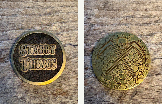 Stabby Things Crossed Scythes Challenge Coin