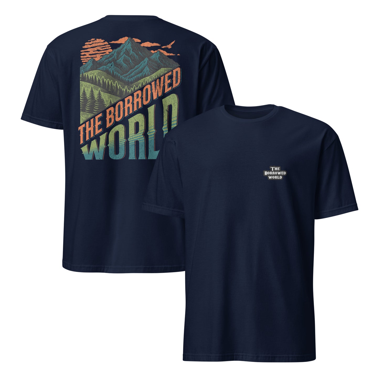 Borrowed World Double-Sided Short-Sleeve Unisex T-Shirt - navy, front and back