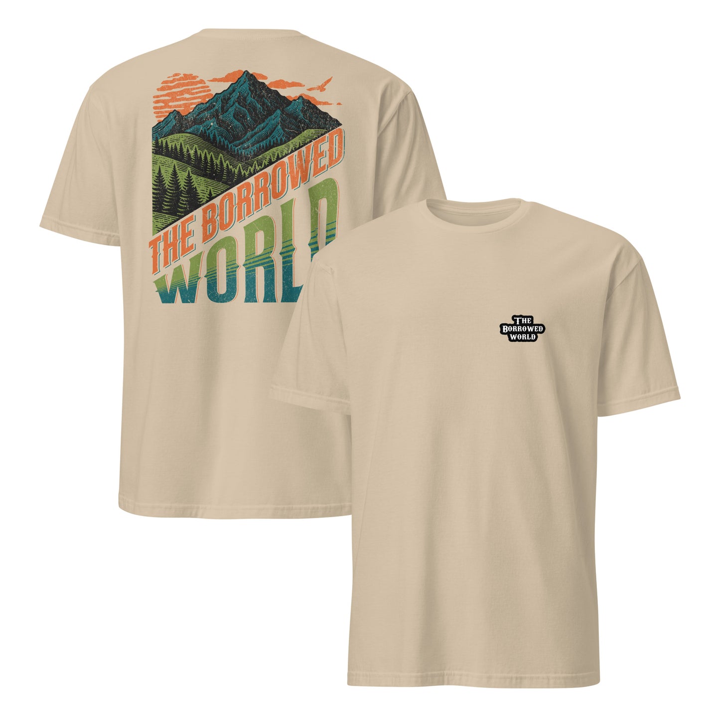 Borrowed World Double-Sided Short-Sleeve Unisex T-Shirt - sand, front and back